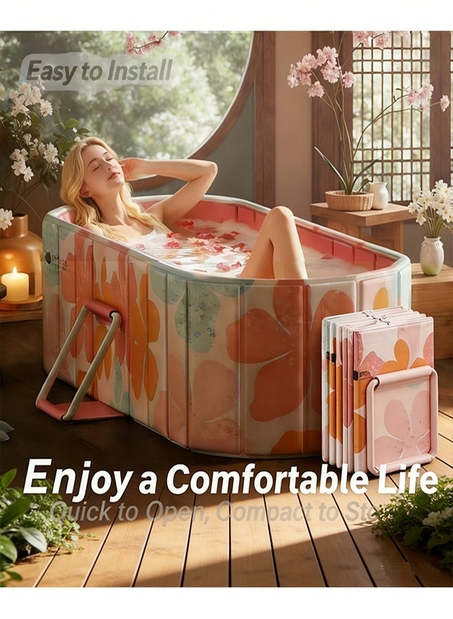 بيوينتي 150 * 55 * 50 سم قابل للطي البالغين حوض الاستحمام ، حوض التغطية المحمولة مع شبكة ألياف PVC قوية ومكافحة الخدش ، مواد مقاومة للماء سميكة ، طلاء الطباعة ، تخزين سهل ، لا تركيب منزل سبا حوض الاستحمام لشخصين بطانات الحمام وأنابيب الصرف للاستخدام المنزلي - Image 1